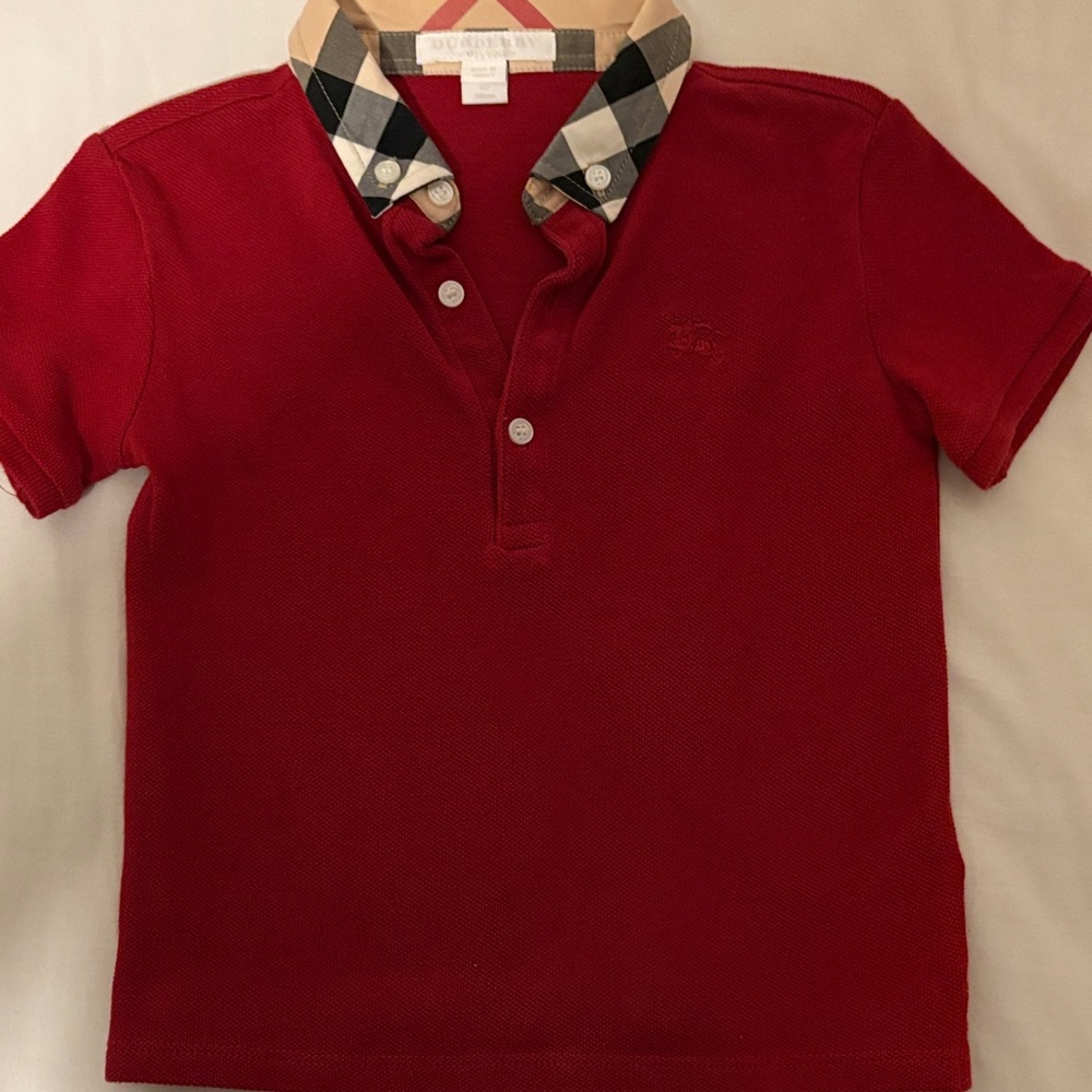 Burberry Red Polo Shirt with Checkered Collar